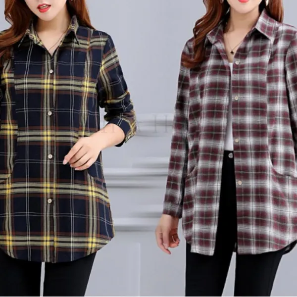 Kirahosi 심플 캐주얼 어머니룩 중노년 여성 미디 롱 셔츠 춘추 얇은 상의 45호+ 덧신 증정