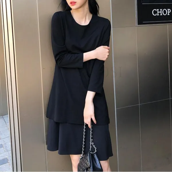 kirahosi 봄 여성 긴팔 케이크 원피스 여자 여름 쉬폰 미디 스커트 빅사이즈 2 +덧신 증정 AOymuon0