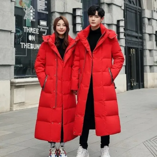 겨울 다운 코트 남성 롱 두꺼운 오버 무릎넘어 발목까지 올라오다 미드 희극 커플 롱다운
