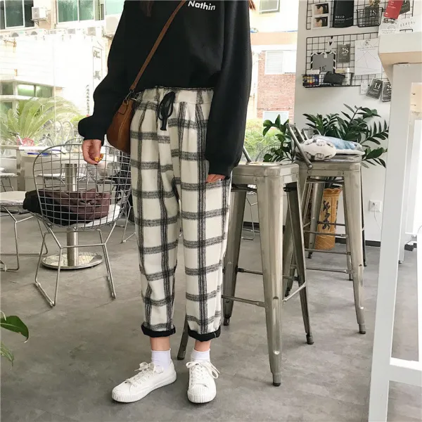 민스토어 여성 체크 모직 바지