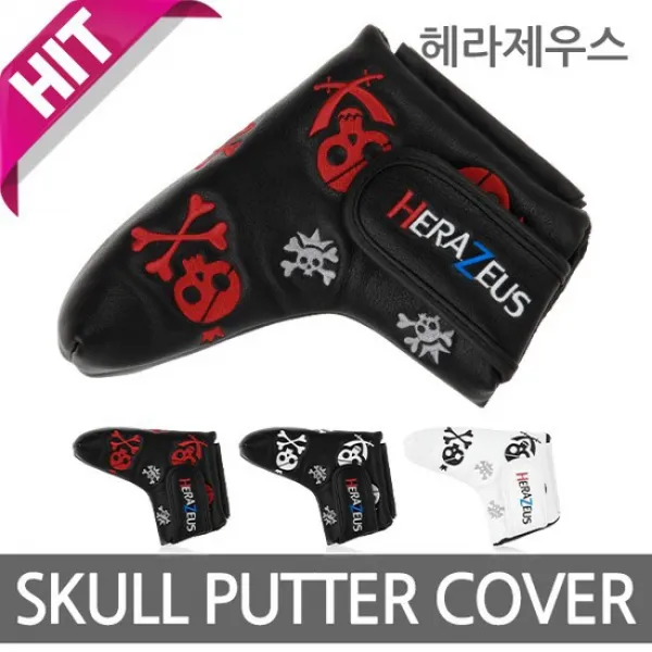 HERAZEUS 헤라제우스 스컬 퍼터 헤드커버 남녀공용, 퍼터커버 화이트 블랙