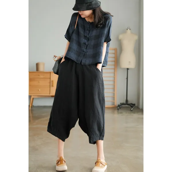 작은 귀 출품 성 여름 BI 갖추다 스위트 온윤함 보드레함 경량 밴딩웨스트 린넨 여자 바지