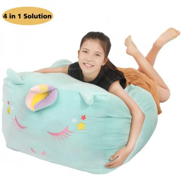 유니콘 장난감 스토리지 조직 박제 동물 콩 가방 의자 커버 교체 메쉬 장난감 해먹 아이 장난감 담요 수건 옷 가정용 Supplie, 단일옵션