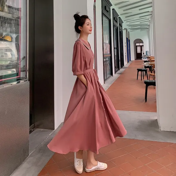 Jun.16 71번 부드러운 셔츠 원피스 여 여름 레트로 헵번 캐주얼 프렌치 티타임 스커트 바다군령Z