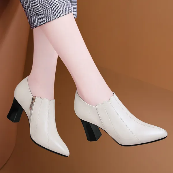 미들힐 가죽 통굽 여성단화 신발식 2021뉴타입 봄 깊은앞코 미드힐 코디가잘되는 기모 근무 가죽신발 하이힐