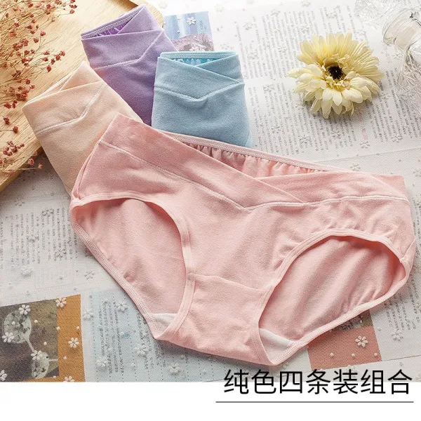 팬티 임신기 저중심 토플 에어 내의 비 항균 반바지 여 임신 말기 빅 사이즈, 핑크 피부색 자주블루 네갈래 룩
