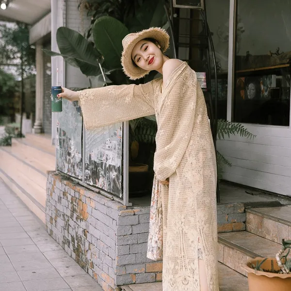 기진자제 심쿵해 선녀외에 스커트 나시 롱 레이스 끈 래쉬가드 카디건