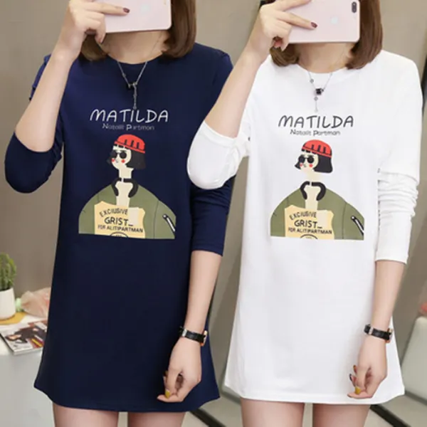 Aw0071 여성 긴팔 미디 루즈핏 2019신상 캐릭터 데일리룩 티셔츠