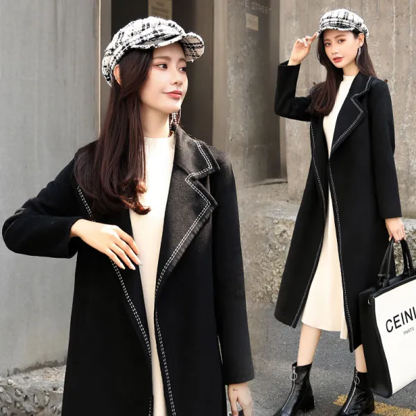 초록무역 해외배송 우아한 럭셔리캐주얼룩 스티치 모직 롱코트