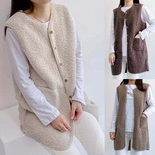 도매타운 당일발송 뽀글뽀글 양털롱조끼 3종 안감 무스탕 베스트조끼 양모조끼 양털조끼 Yjk187