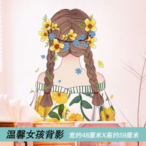 글로벌케이 접착 작은 집 간 방 개조함 인싸템 기숙사 여자 침실 배치 벽면 시트지 인테리어 그림, 12 포근 여자 뒷모습