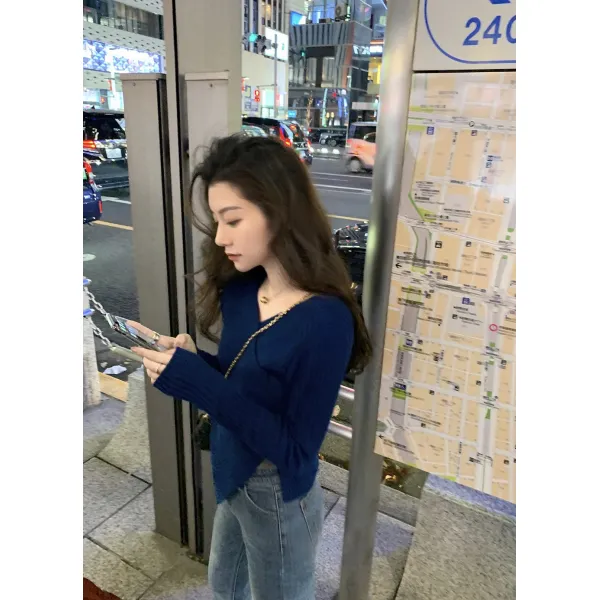 라이프영 스웨터 이너셔츠 THEHANDLE 섬세함 트로피칼 양털 울 이너티셔츠 여성 겨울 가을 브이넥 이너웨어 슬림 매너