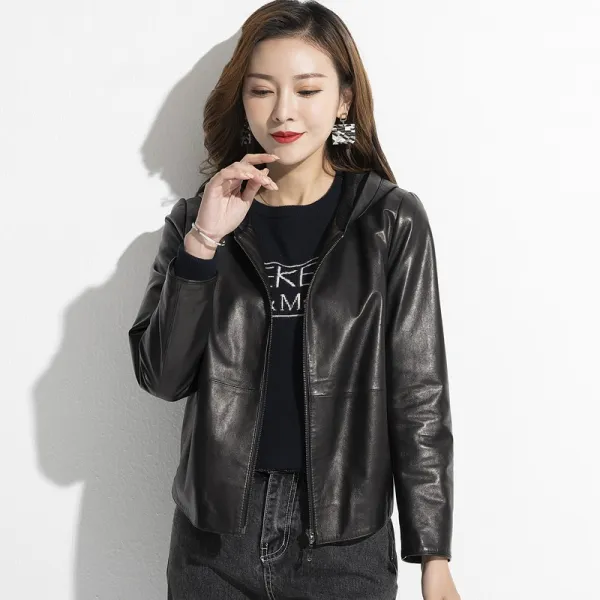 EYES FASHION 진짜 가죽 여성용 가죽옷 짧은 옷차림 면양가죽 외투 느슨하다 재킷 캐주얼 얇은 모양 상의 봄가을 새로운 스타일 한국판
