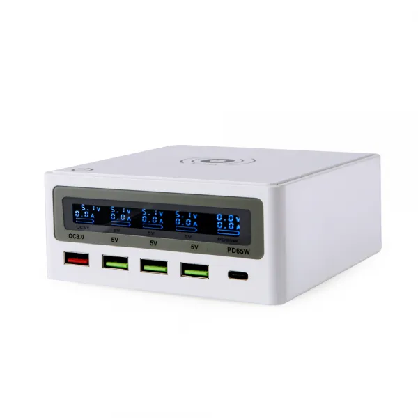 파워윈 868 LCD Display 유무선 멀티충전기 Total 130W PPS PD 65W 충전상태실시간 LCD 체크, 화이트