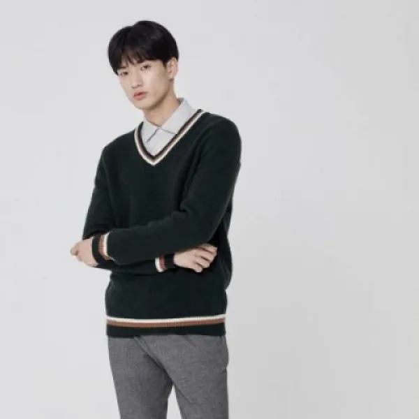  엔터식스 마인드브릿지 Anw배색브이넥니트mtkt7105