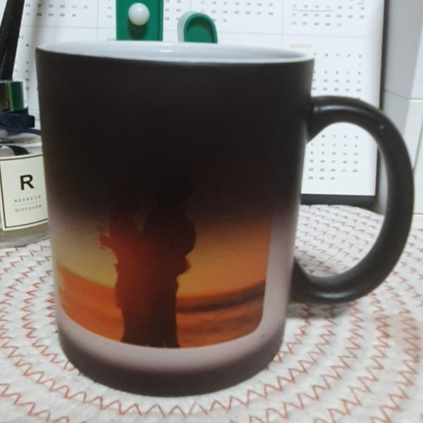 여자친구 남자친구 커플 생일 기념일 선물 포토 변색 매직 머그컵 + 상자포장 주문제작, 블랙+선택없음
