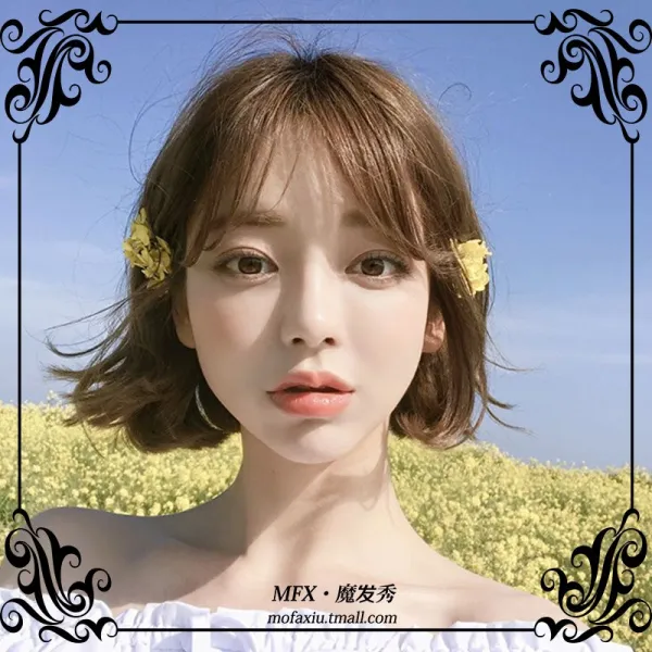 비엠제이 단발가발 여성 BOBO 인싸템 에어 앞머리 통가발 내추럴 핍진 얼굴을 손질함 배 알프스프라자축하화환 내부, 1, 낙조홍