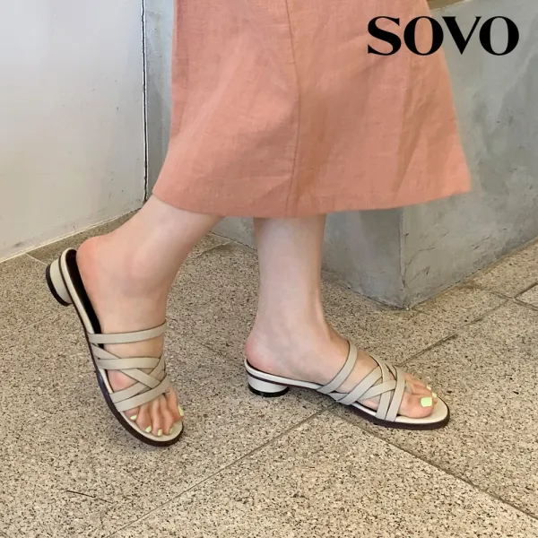 언발 크로스스트랩 단화 여성슬리퍼 샌들 2.5cm
