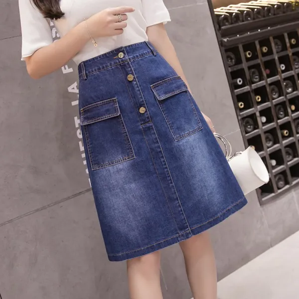 패션이루 빅사이즈 A라인 데님 스커트 봄 여름 청 치마 여성