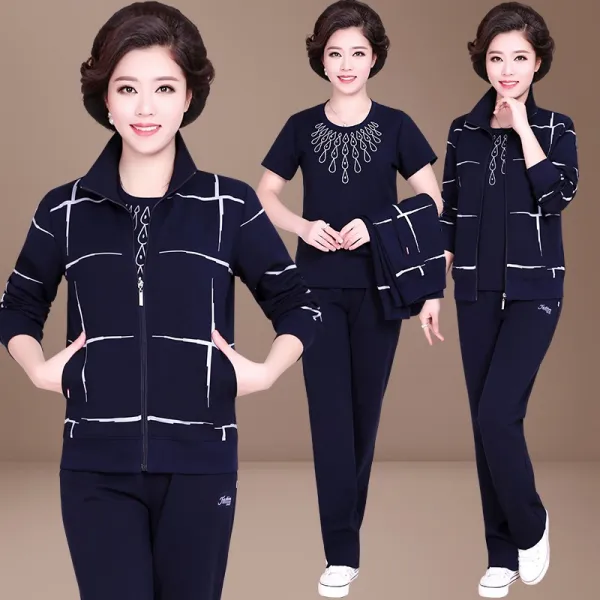 세트 엄마 초여름 룩 여성 봄가을 40대 50 빅사이즈 60 중년의류, 왕족블루, 3XL （건의 126-135 근 ）