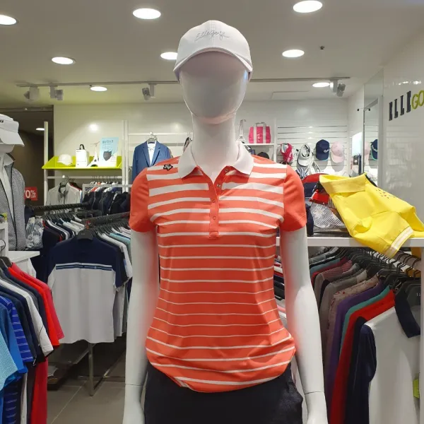엘르골프 평촌점 여름 상품 간격 벽화 스트라이프 폴로 티셔츠(레드)_6E45265, 레드
