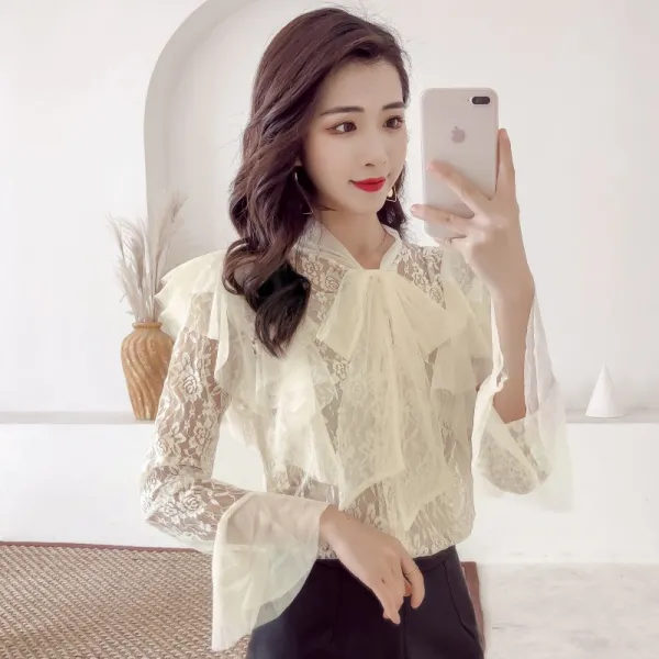 모델 신추동 큐트 리본 스몰 프레시 백 레이어드 셔츠