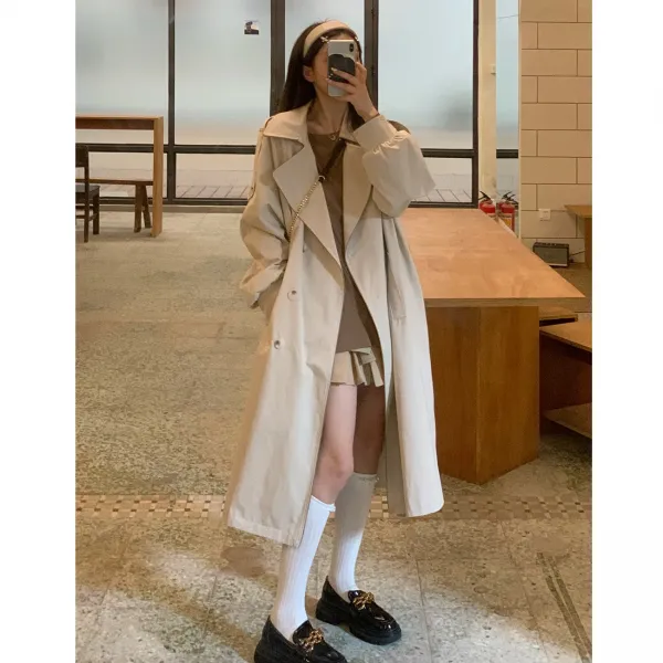 트렌치코트카키 형 메리트재 아니 밤을 새우다 여성 봄가을 계절 하프기장 작은 와이드 루즈핏 2476849312