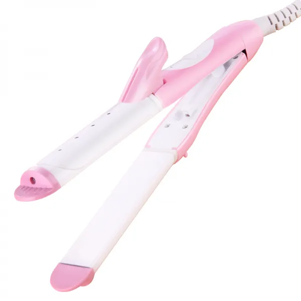 명개선함 전기 봉 고대기 여자 직권 듀얼 클립 판긴머리 뜨겁다 스테레이트 헤어 미니 곧다 겹큰 권 내부 단추 앞머리, 화이트 분홍 색깔