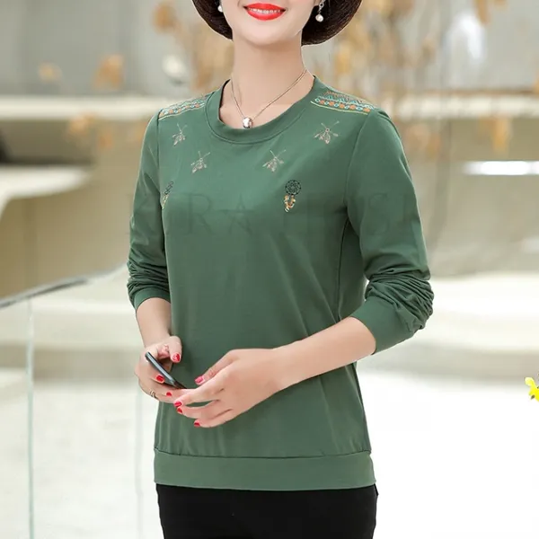 Kirahosi 가을 중년여성 데일리룩 라운드 티셔츠 + 덧신 증정 Chvwkwem