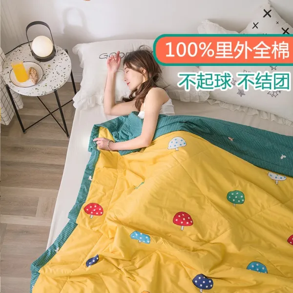 100 이외 전 면 여름 쿨링 이불 순면 에어컨 1인 2인용 워싱 가능 솜 얇은 봄 가을 버섯