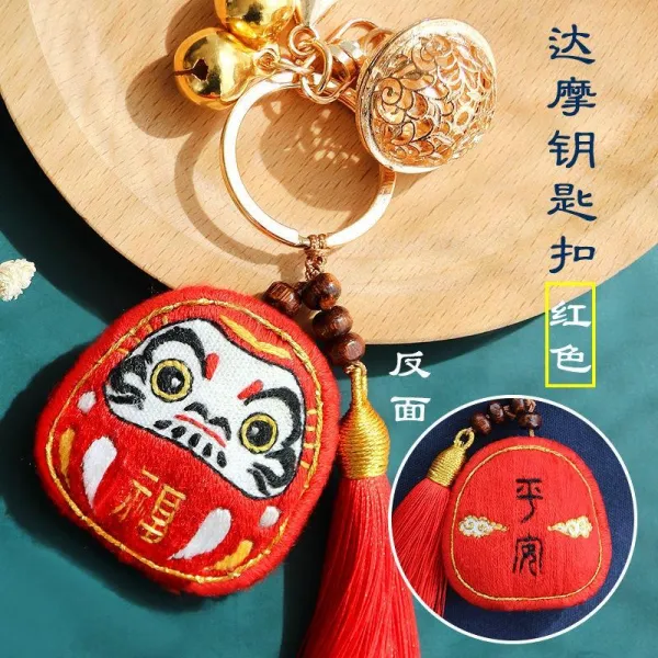 뚠뚠상점 수제자료 사자 춤 공연이다 평안 열쇠고리 자수 핸드메이드 DIY 재료 향낭 호신부 놓다 배냇 털 차량장식 남자, 열쇠고리 다마 레드  동영상 교정 -