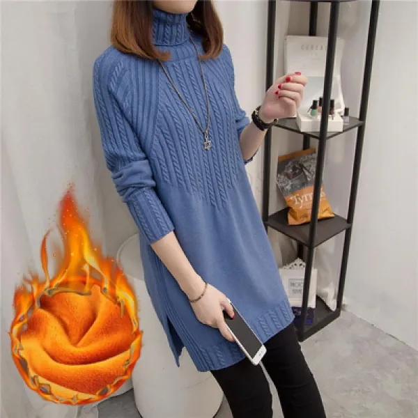 kirahosi 모던 여성 미디롱 풀오버 니트 셔츠 기모 스웨터 데일리 91호+덧신증정 Wt8dzri