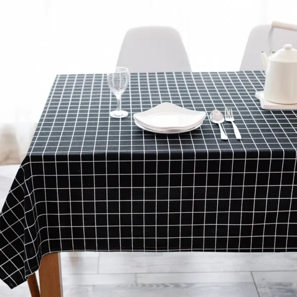 식탁보 복고 모방 패브릭아트 모조린넨 스타일 전원 테이블보 상큼 직사각형 티테이블 문학적 검은 격자_120 120cm 일반적으로 4 인용