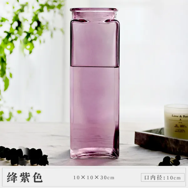 심플 스퀘어 유리 꽃병 ins 바람 투명 북유럽 수배병 진열품 꽃꽂이 기 거실 컬러 드라이, 어두운퍼플 큰사이즈