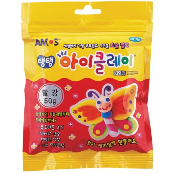 아모스)2500 탱탱 아이클레이(50g/빨강)-갑(10개입) 장난감 학용품 점토 공작놀이 클레이