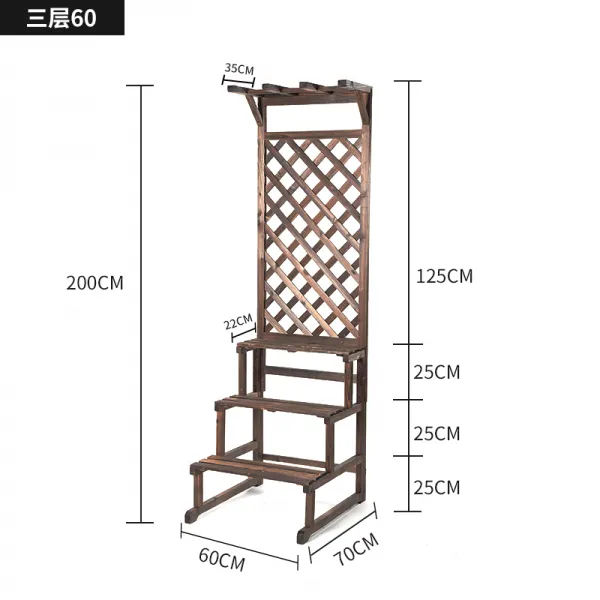 모듈선반키트 접난 스탠드식 방부목재 베란다 다층 계단 화분대 나무재질 화분 실외 거실 나무프레임, C01-대, T05-카보나이징 3층 높이 200* 넓이 60* 깊이