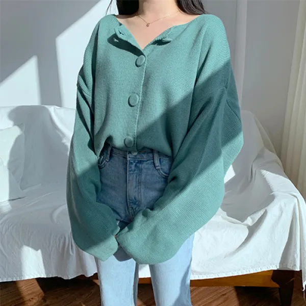  와와샵 루즈핏 스퀘어넥 양면가디건 하트cd