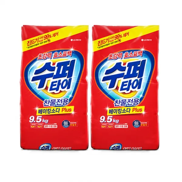 수퍼타이 찬물전용 베이킹소다 PLUS 진드기제거 사체 배설물 99.%제거 분말 가루세제 9.5kg 1개입