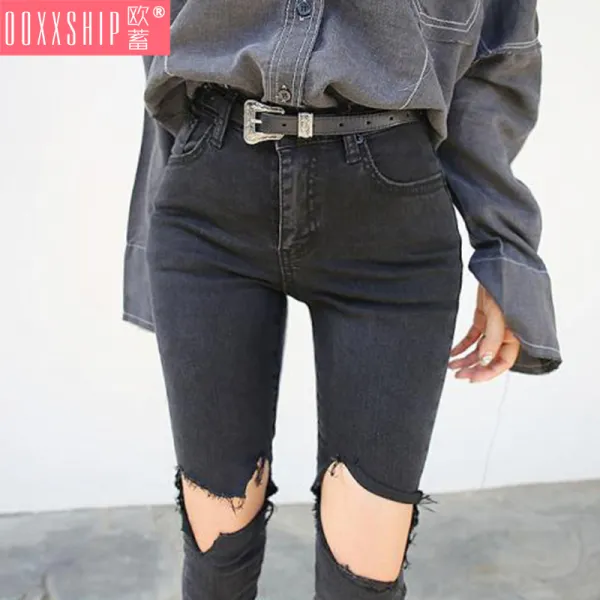 머머다 여성 하이웨스트 빈티지 스킨니 청바지 데님18 Iim18