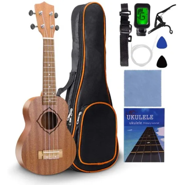 Ankuka 우쿨렐레 소프라노 초보자 세트 Ukulele 마호가니 21 인치 【소프트 케이스 교칙 본 튜너 예비 현, One Size
