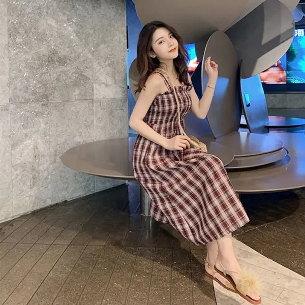 도깨비몰 여성 봄 섹시 나시 체크 원피스 해외여행 여름옷