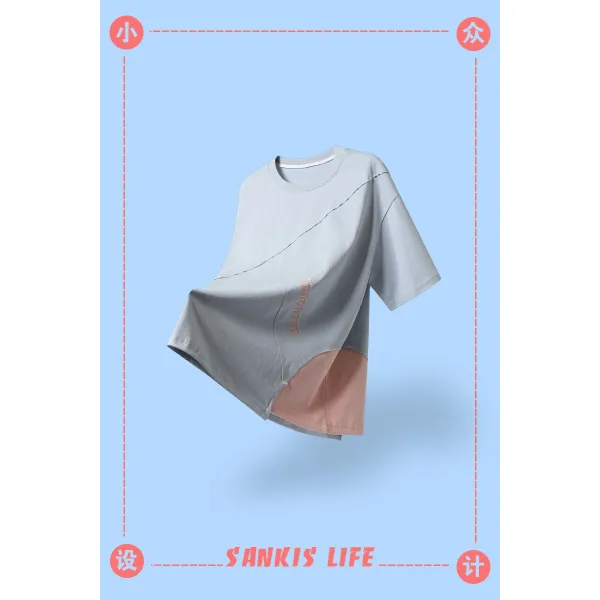 블럭인타임 혼입 그중 보이핏 볼륨 디자인 여름 트렌드 개성 멜란 롤업 턴업 와이드 루즈핏 캐쥬얼 커플