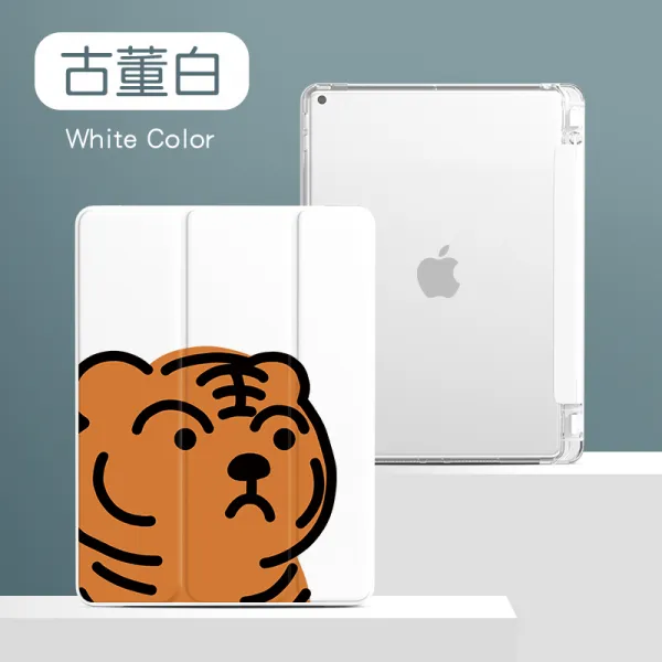 키보드케이스포함 IPAD9 보호케이스 102 큐트 타이거 MINI4 5액상 실리콘 IPAD56 투명 97 펜 슬롯, 투명 골동품 화이트 타이거 괴롭다 6