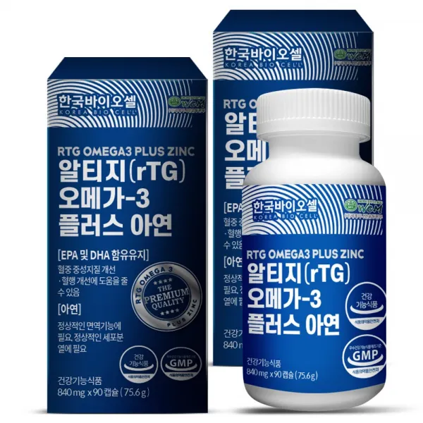 한국바이오셀 알티지(rtg) 오메가3 플러스 아연 840mg, 2개 (6개월분), 90캡슐
