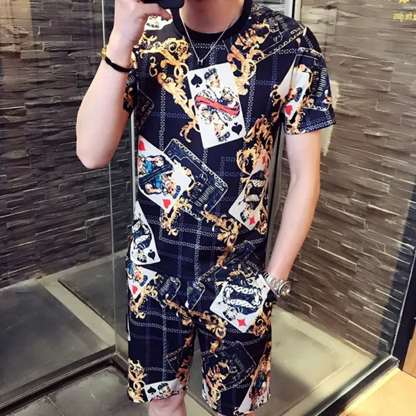 유블리 남성 코디세트 상하의 반바지 반팔 셋업 썸머 힙합 캐쥬얼룩 슬림핏 Uv217037cw 릭터