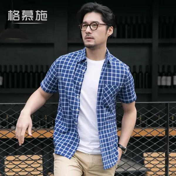 단디직구 남자 여름 체크 와이셔츠 남자여름반팔 반반셔츠 E00273