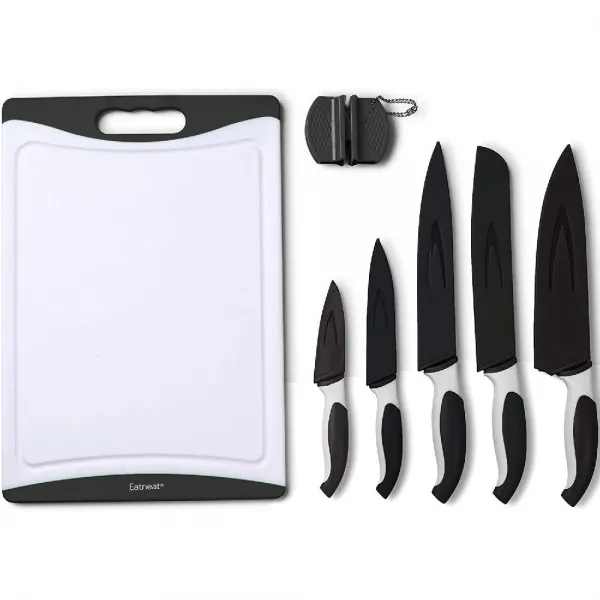 Eatneat Eatneat 12 조각 블랙 날카로운 칼 세트 : 5 개 스테인레스 스틸 주방 칼 도마와 숫돌을 커버와 상세페이지참조