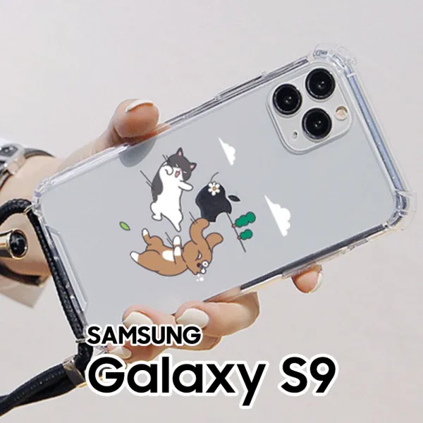 휴대용 액션냥이댕이 갤럭시S9 G960 폰스트랩 젤하드케이스~~