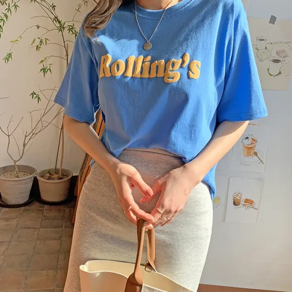 달리샵 롤링발포 배색 반팔 티셔츠