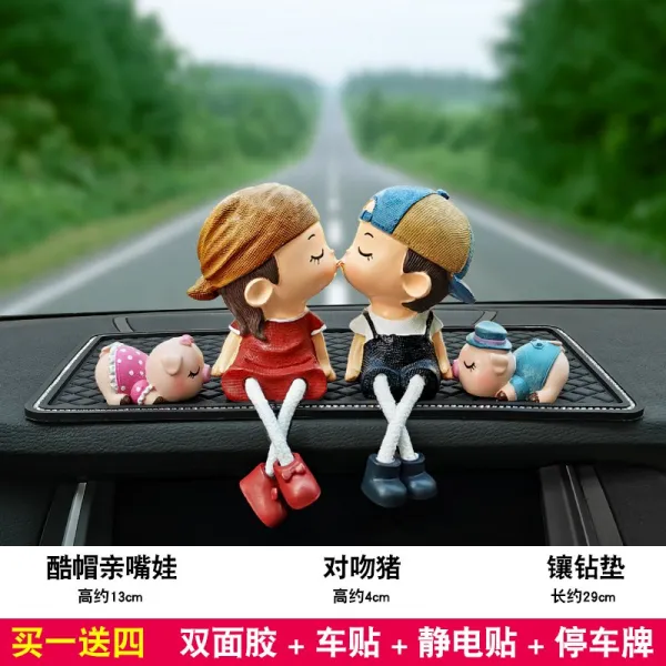 차량용방향제 케이스 리필 인테리어 악세사리 디퓨저 새차냄새제거 0, NONE, 19. 색상 분류: Cool Hat Kissing Baby Kissing Pig 라지 다이아몬드 박힌 스퀘어 매트